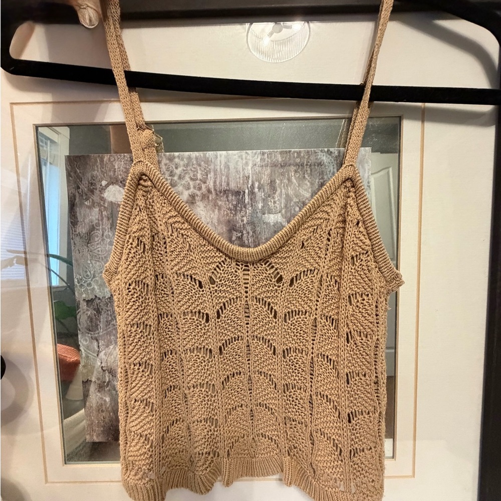 Sage Knit Crochet Beige Camisole Tank Top